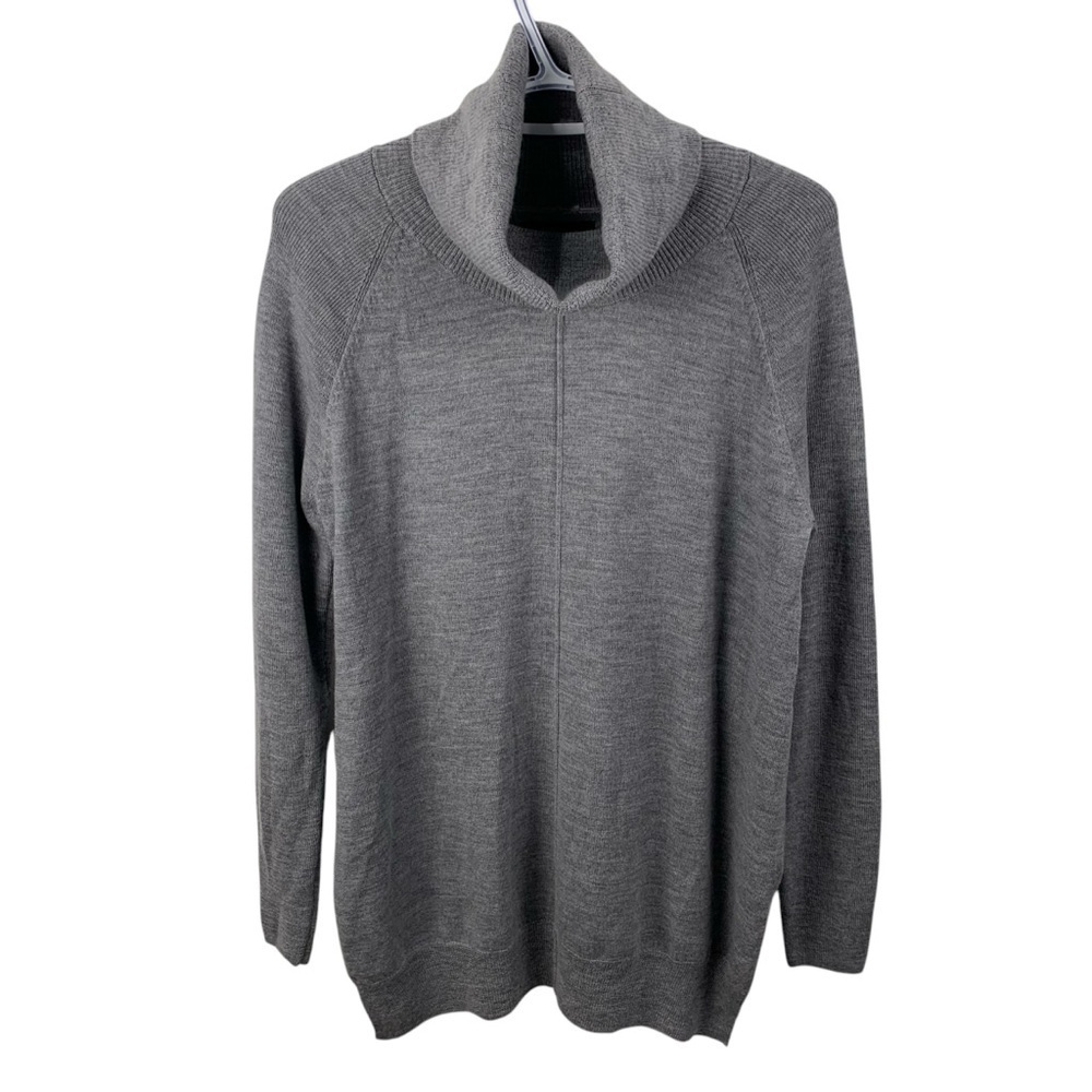 Cynthia Rowley sz M Light Grey 100% Merino Wool Cowl Turtleneck Sweater Luxury